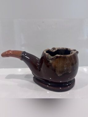 Vintage Ceramic Ashtray Brown Drip Glaze  Ash Tray